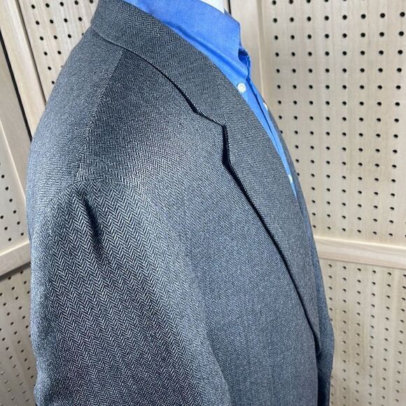 New England Sport Coat Mens 46L Gray Herringbone Lambswool Two Button Blazer - Picture 3 of 12
